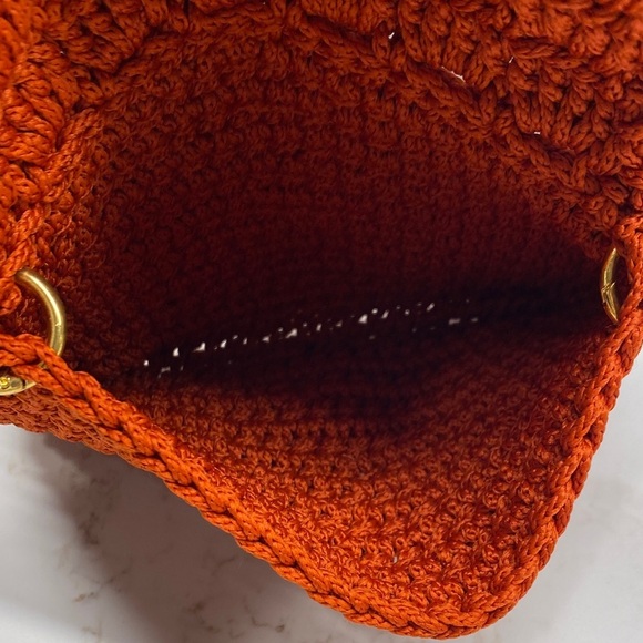 Handmade Purse Clutch Crochet Euro Summer Orange Gold Chain Boho Craft 6”x7” - Picture 5 of 5